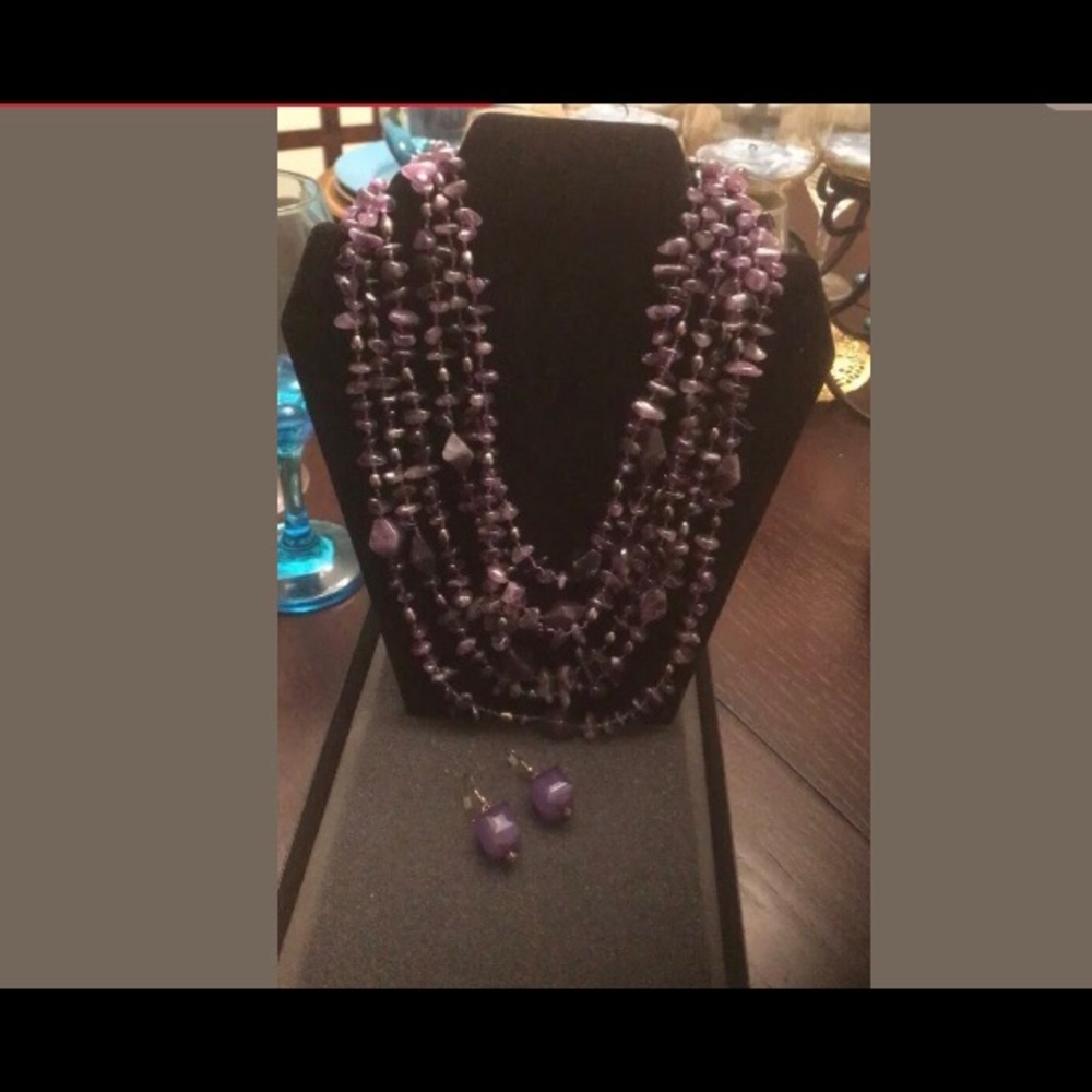 Genuine Amethyst  HSN 6-Strand Necklace/earrings